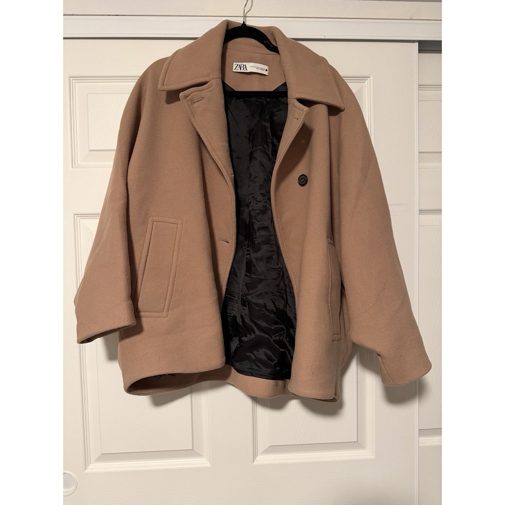 Zara Oversized Brown Wool Short Coat Bat Sleeve Runway City Tik Tok Fall - Picture 2 of 11